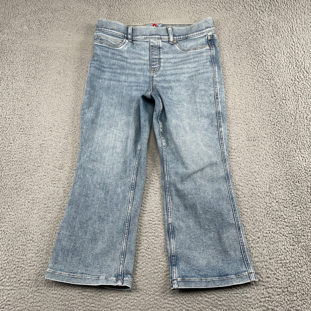 Spanx Jeans Women XL Petite Blue Flare Ankle Pull On Stretch Denim Casual